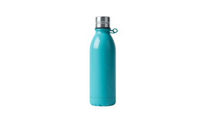 Aqua colored insulated water bottle with a silver screw cap, perfect for staying hydrated on the go
