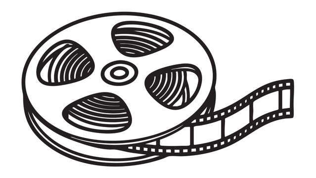 A film reel and strip showcasing cinematic art in a simple illustration