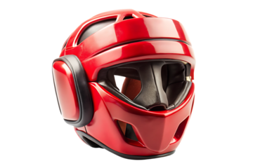 Red mma protective helmet isolated on a transparent background mixed martial arts