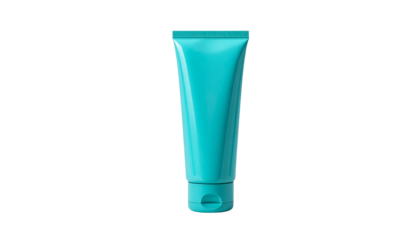 Turquoise cosmetic tube with flip-top cap isolated on white background, clean and simple product packaging for skincare or beauty creams