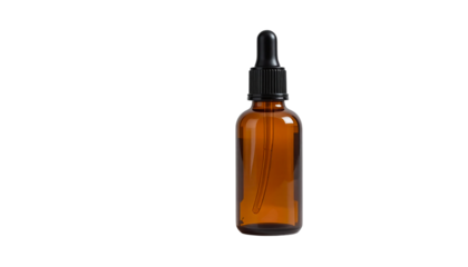Amber glass dropper bottle with black cap, ideal for essential oils, serums, and medicinal tinctures, offering a protective amber hue
