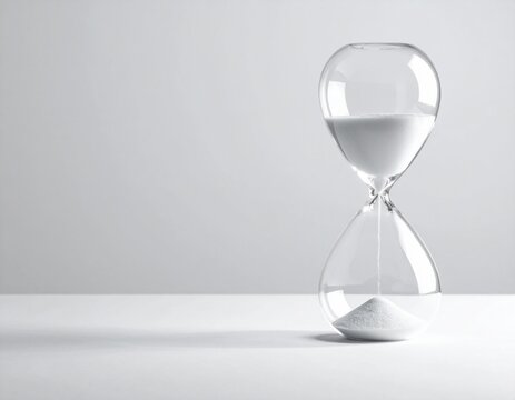 Reloj de arena transparente sobre fondo blanco  