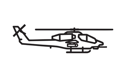 A helicopter is illustrated in a simple black line drawing on a white background