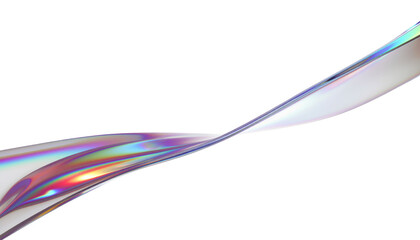 Iridescent Holographic Ribbon Twisting in Space with Colorful Light Reflection and Transparency