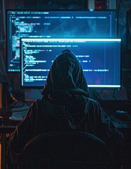 Anonymous Figure in Hoodie at Keyboard, Data Privacy