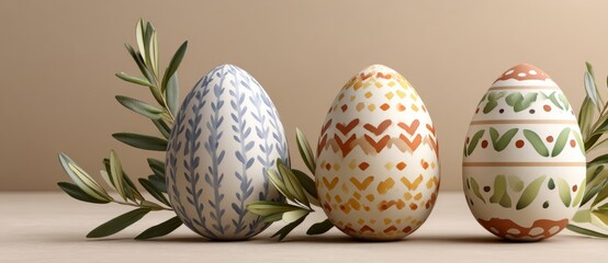 Spring banner with decorated Easter eggs, perfect for seasonal sales and celebrations. Copy space.