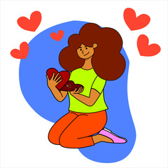 Flat-style vector illustration of a girl holding a ring in a gift box. Element for your design.
