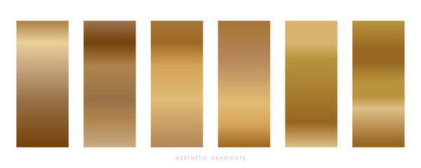 Soft gold metallic gradients with smooth metallic shine and warm glowing tones. Satin gold swatches. Elegant premium textures perfect for luxury branding, beauty, fashion and modern minimalist design