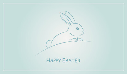 Fototapeta premium Easter greeting card with bunny on soft blue background vector illustration