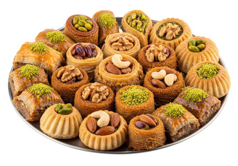 assorted baklava bites and maamoul cookies on platter