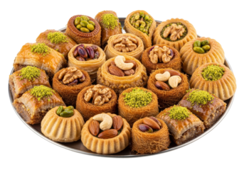 assorted baklava bites and maamoul cookies on platter