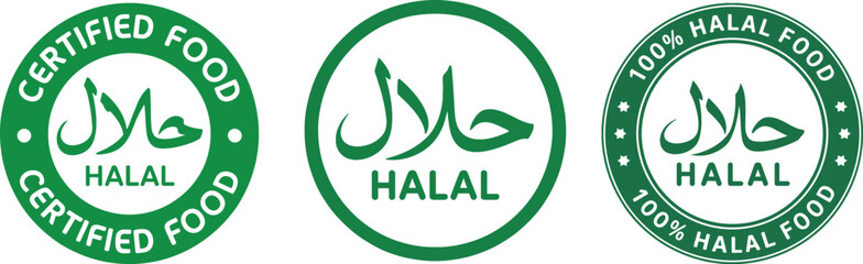 Halal Certified Food Labels and Islamic Dietary Guarantee Stamp Set