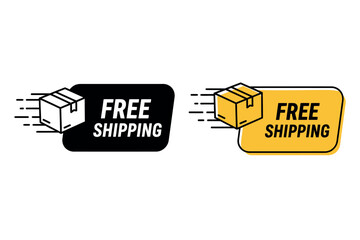Obraz premium Free shipping labels with boxes on black and yellow backgrounds