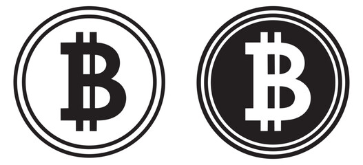 Obraz premium Modern line art Bitcoin symbols set featuring two variations with inverted colors for financial and technology projects