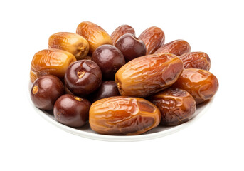 plate of ripe medjool dates on white background