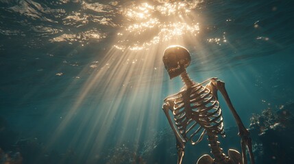 human skeleton under the sea