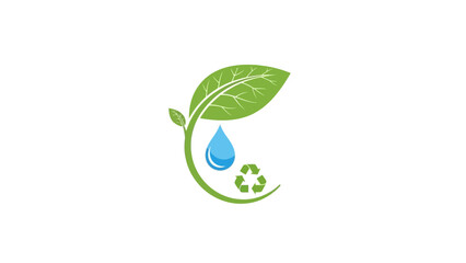 Symbolic Eco Design Fresh Green Leaf, Pure Water Drop, and Recycling Icon United for Environmental Protection and Sustainable Future