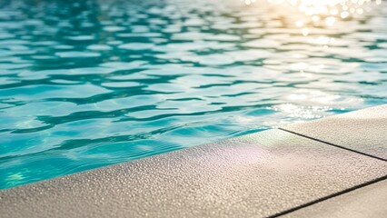 Fototapeta premium Tranquil turquoise water shimmers beside textured pool edge under bright sunlight