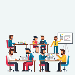 Fototapeta premium Diverse team collaborating in a modern office meeting room setting.