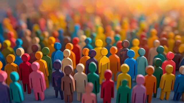 色鮮やかな人型オブジェが密集し社会の多様性を象徴する構図