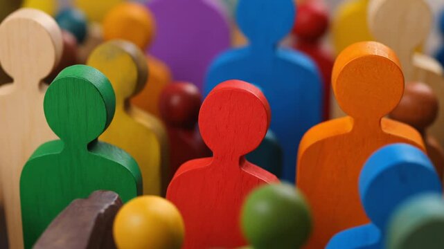 近接した人型オブジェの配置が社会構造を示唆する印象的な画面
