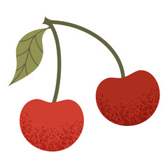 Simple cherry illustration. Fresh cherry fruit. Healthy food concept. Minimal flat vector design for interior, poster, cover, banner. Isolated on white background.