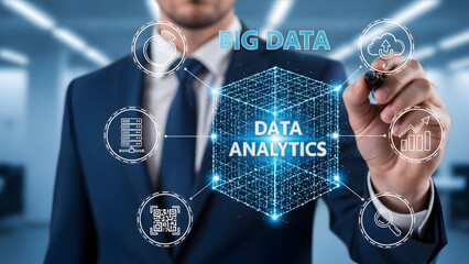 Businessman Interacting with Data Analytics Interface