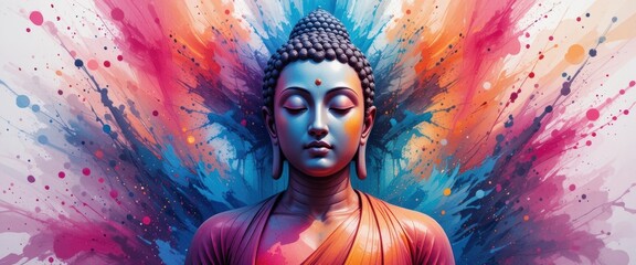Vibrant Buddha Meditation with Colorful Splashes