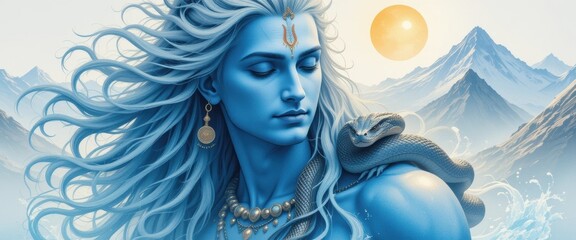 Lord Shiva with Cobra in Snowy Himalayas