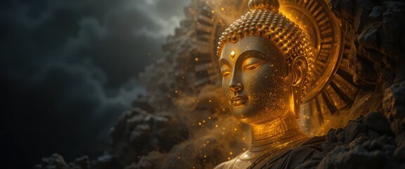 Majestic Golden Buddha Statue with Spiritual Glow