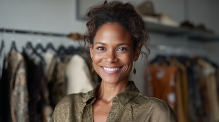 Smiling woman in a clothing store during daytime