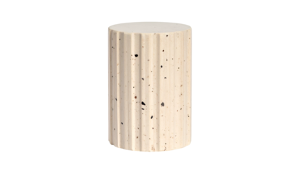 3D render of a tall, cylindrical object with vertical ridges, speckles, and black background