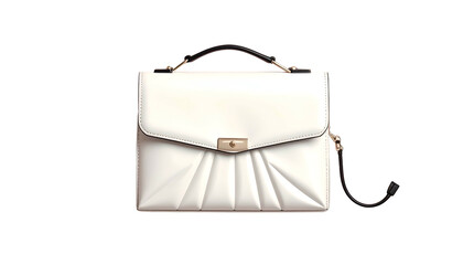 Stylish, off-white leather satchel with pleated front, gold accents, and black handle