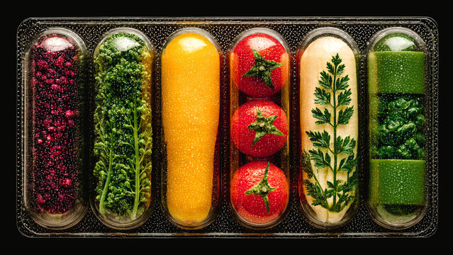 Vitamines et nutriments sous forme de l&eacute;gumes miniatures sous blister