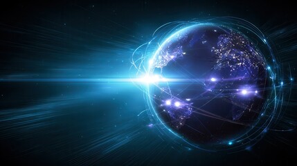 Earth Globe Connected by Digital Data Streams