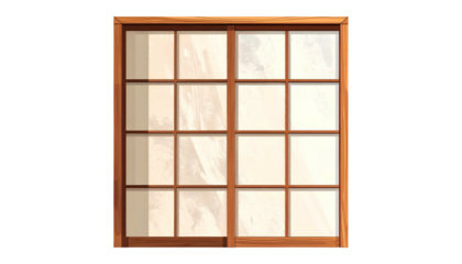 Wooden-framed window with sixteen panes, revealing a softly lit, possibly textured surface