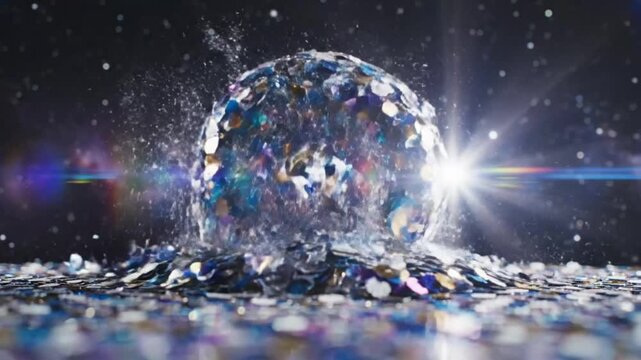glitter sphere exploding in slow motion in space, abstract cosmos explosion, particles