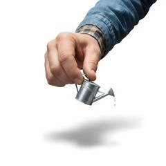 hand holding a tin watercan