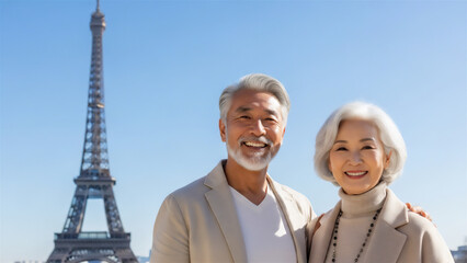 海外旅行でパリを満喫する仲良しシニア夫婦