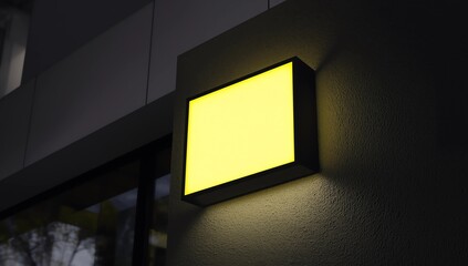 mockup with hanging outdoor glowing sign board at night