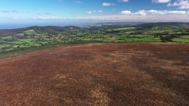 Dunkerry Hill, Exmoor, Somerset. Bronze Age burial mound cairns including  Joaney How (R) and Robin How (mid) near Dunkerry Beacon. View to NE. Video fly back