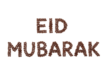 eid mubarak text made of coffee beans on white background