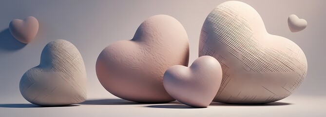 Collection of white and beige heart shapes in various sizes and textures