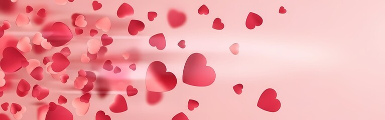 Beautiful red hearts floating on pink background