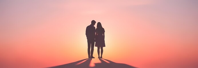 Couple standing together atop a hill during sunset