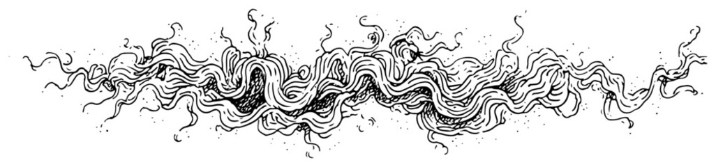 Fototapeta premium Hand drawn panoramic smoke swirls and abstract clouds horizontal divider