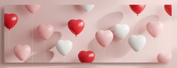 Heart shaped balloons floating against pink background