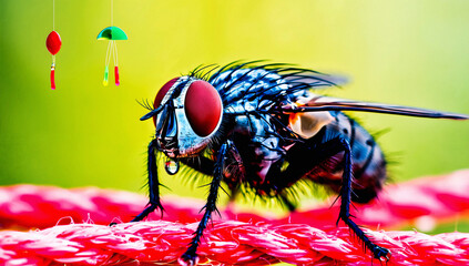 Fly on Red Rope with Hanging Ornaments