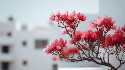 Floral elegance: Capturing bougainvillea bloom against minimalist architecture