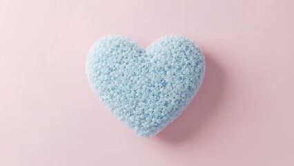 Soft blue heart shaped sponge on pink background
